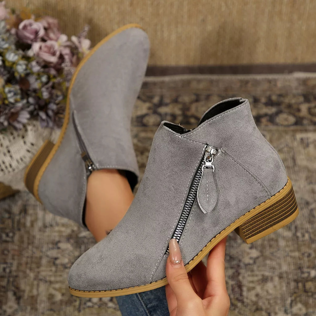 Size Zipper Block Heels Boots