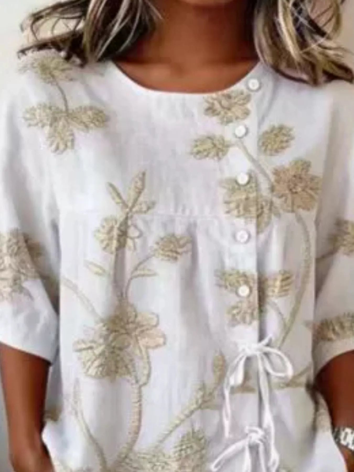 Full Size Embroidered Floral Tie Front Shirt Plus Size