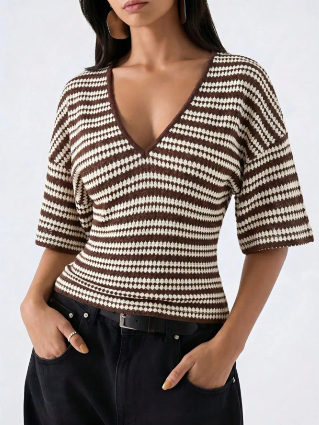 Striped V-Neck Knit Top