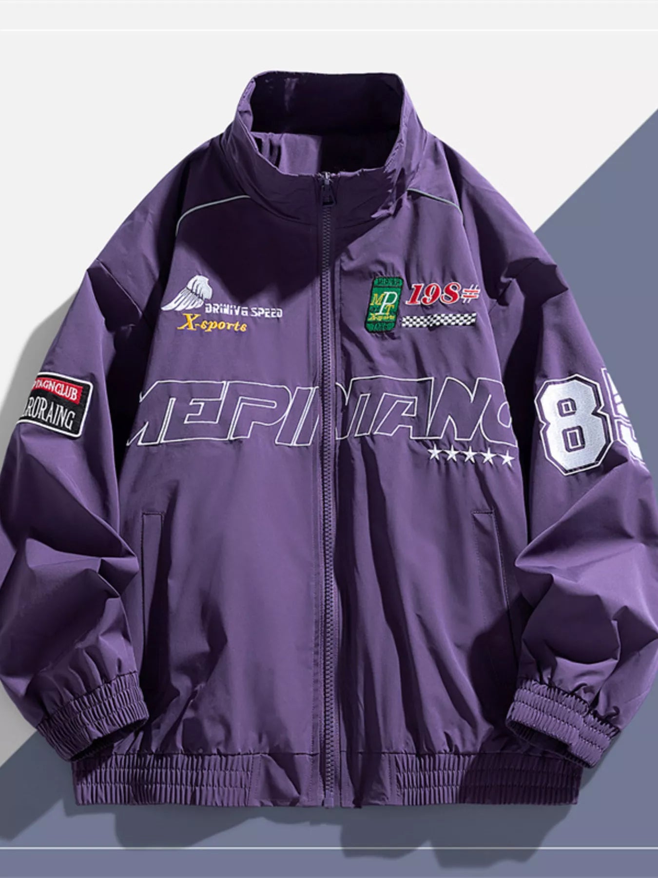 Men's Plus Size Racing-Inspired Zip Up Jacket