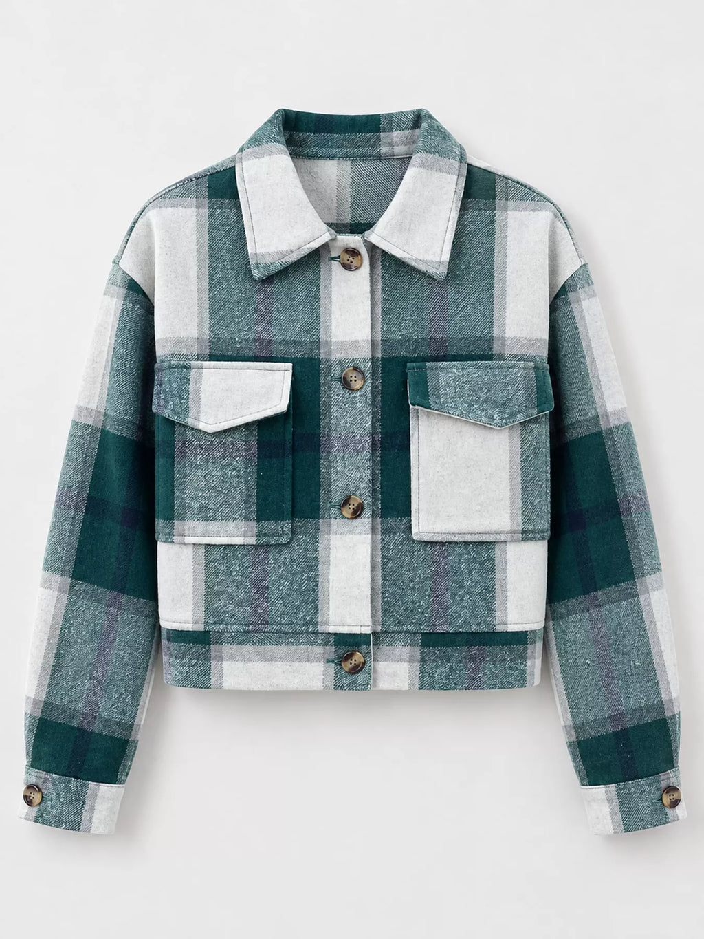 Plaid Button-Front Cropped Jacket