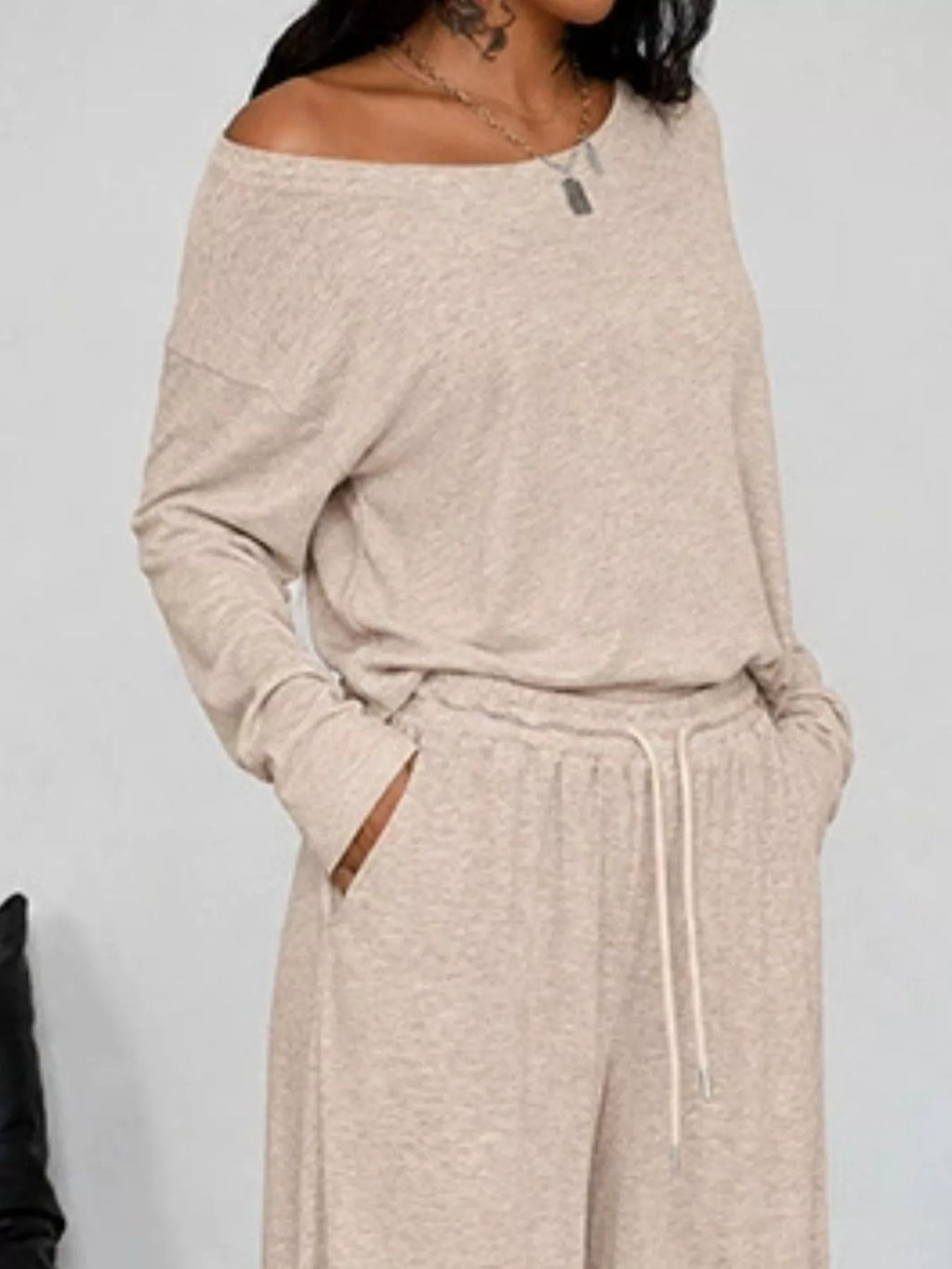 Full Size Comfortable Loose Fit One-Shoulder T-Shirt and Pants Set Plus Size