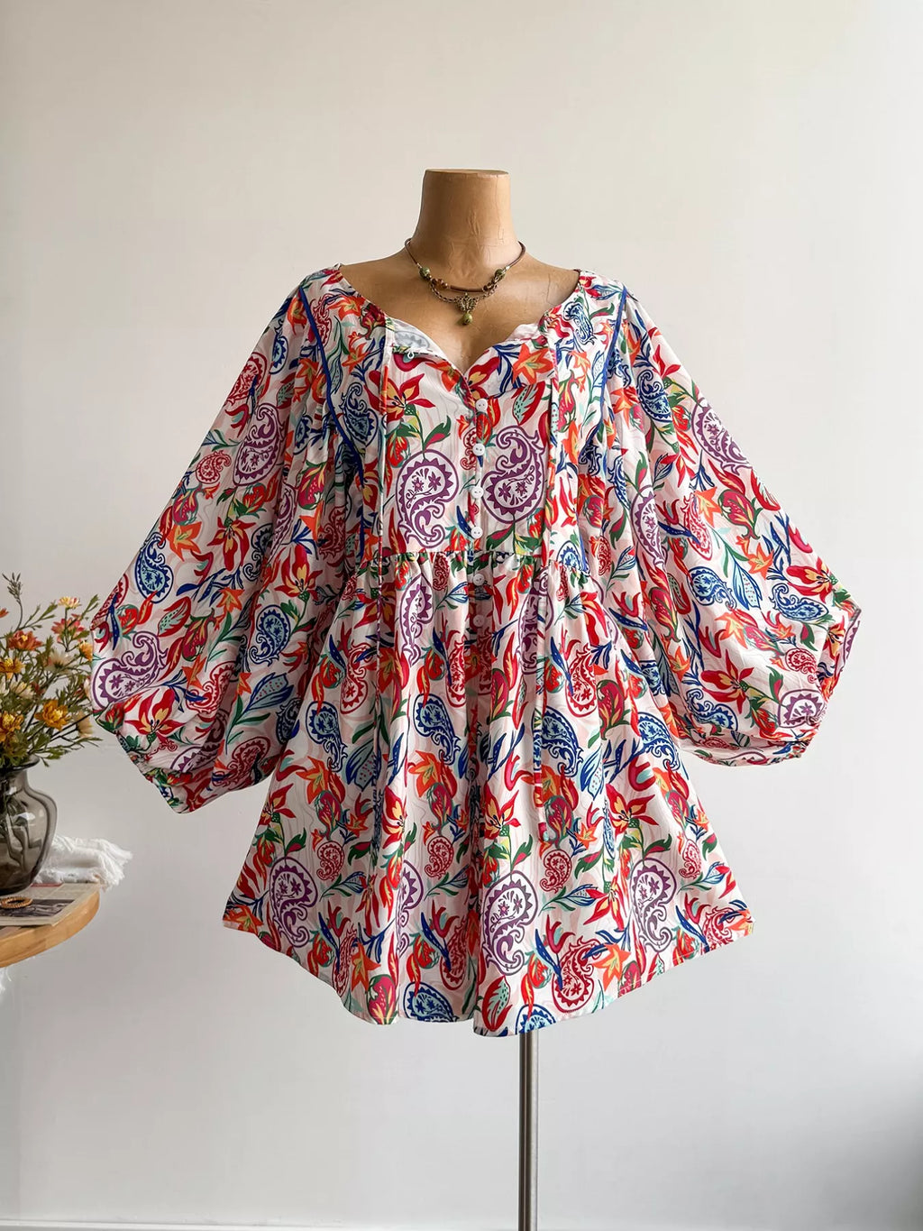 Boho Floral Print Button-Down Romper