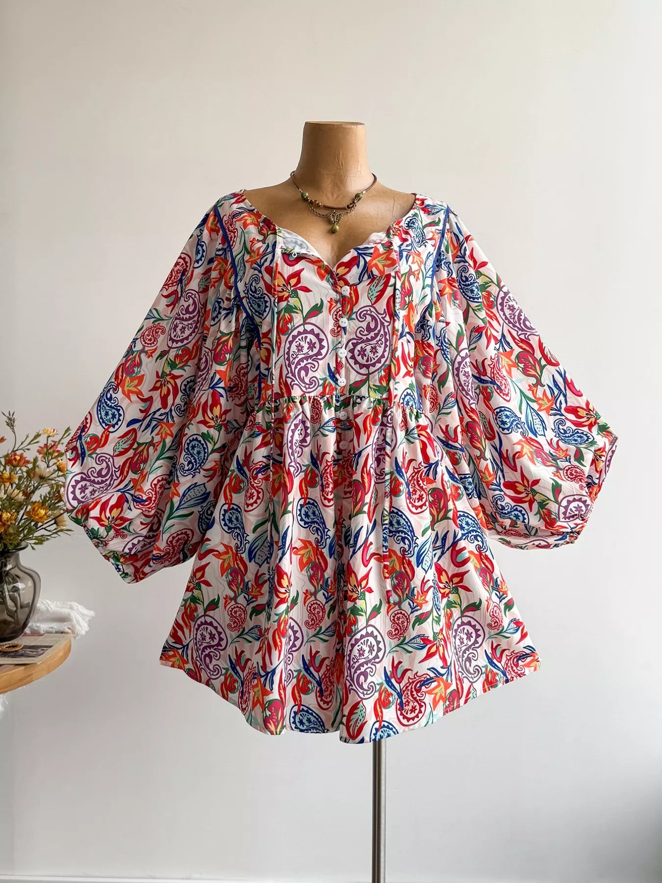 Boho Floral Print Button-Down Romper