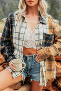 Multicolour Plaid Button-Up Long Sleeve Shift Silhouette Shacket