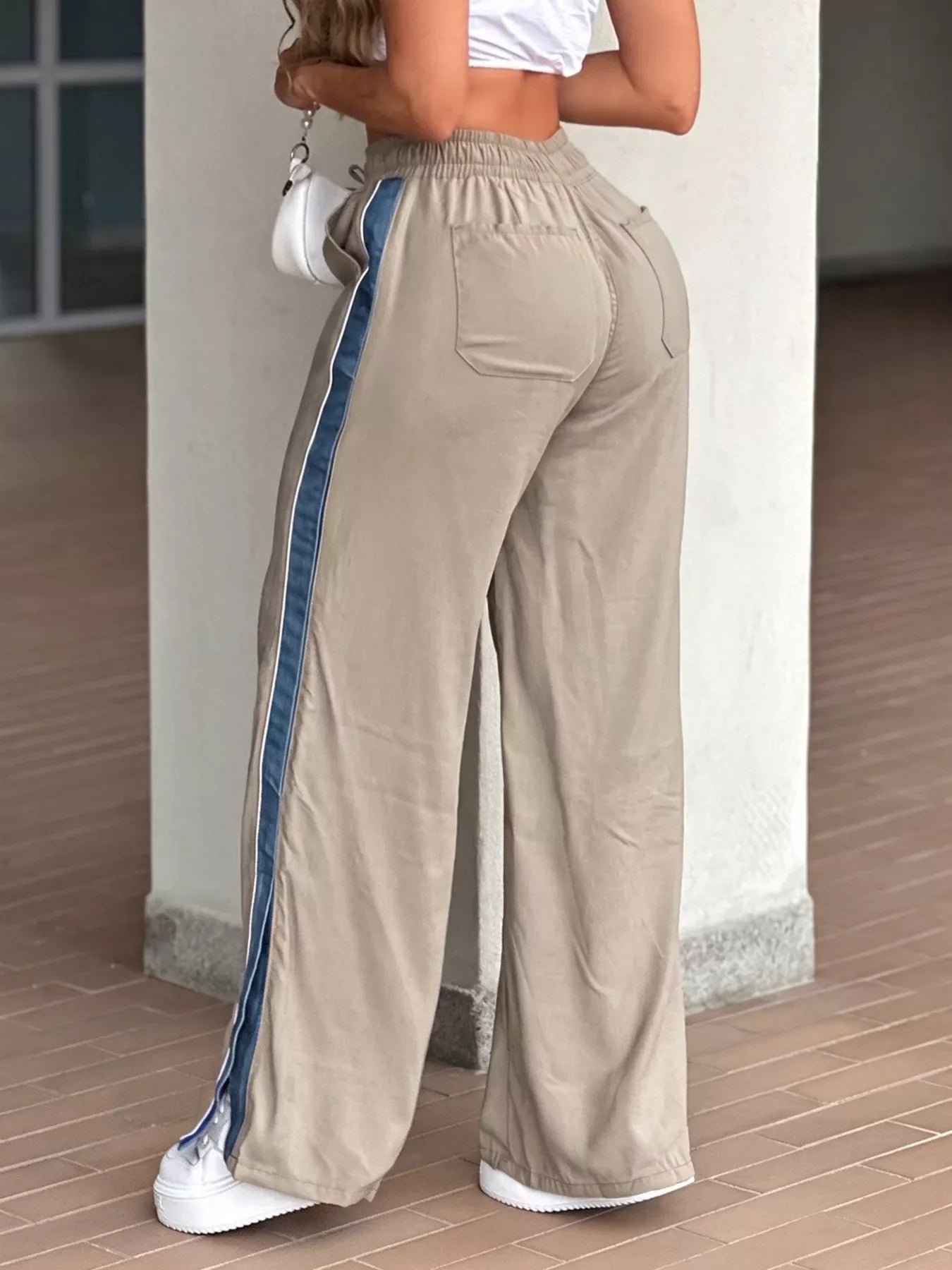Contrast Side Panel Wide Leg Pants