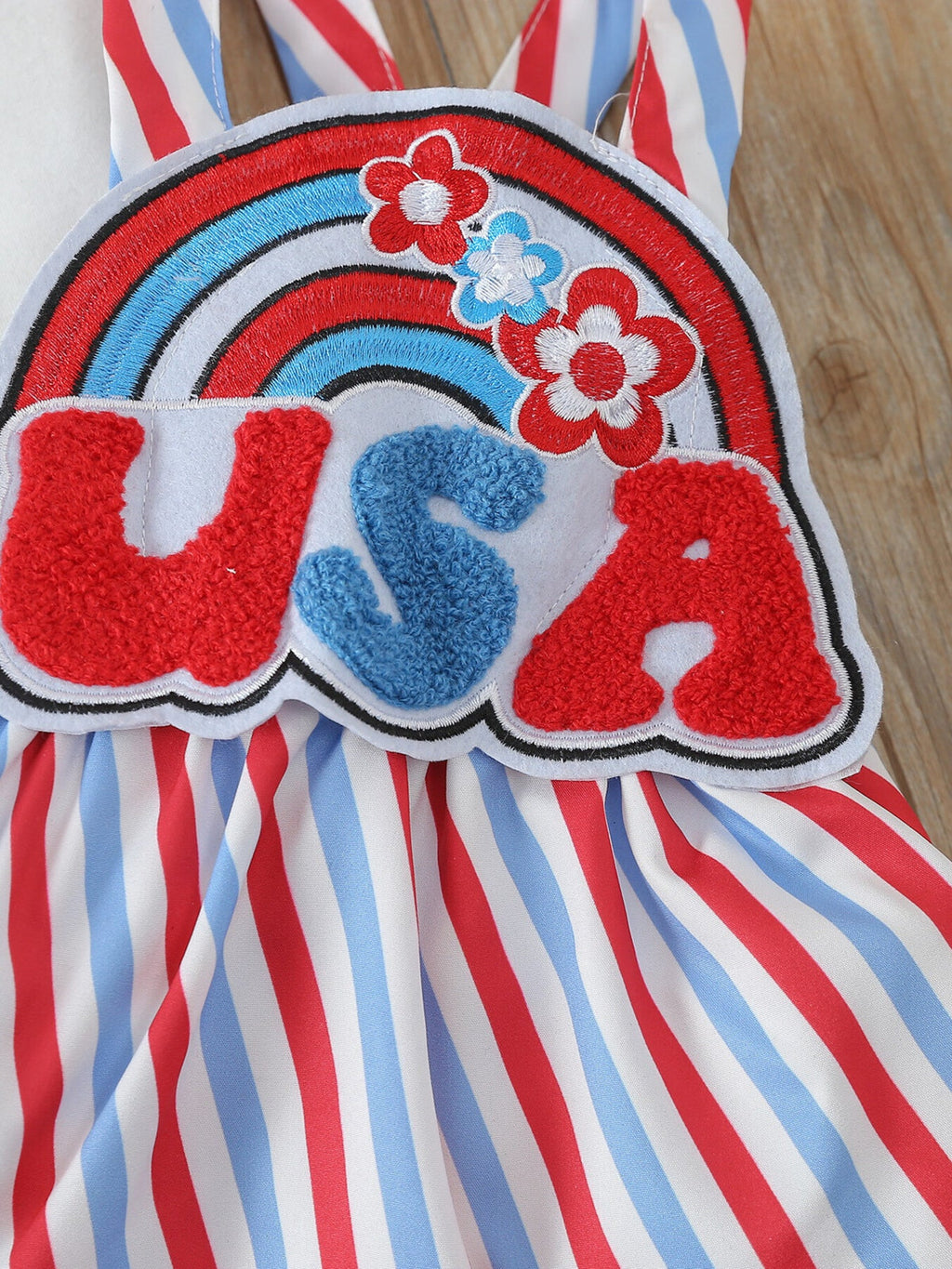 Children's Ruffled Bodysuit & Patriotic USA Overall Dress & Headband Set