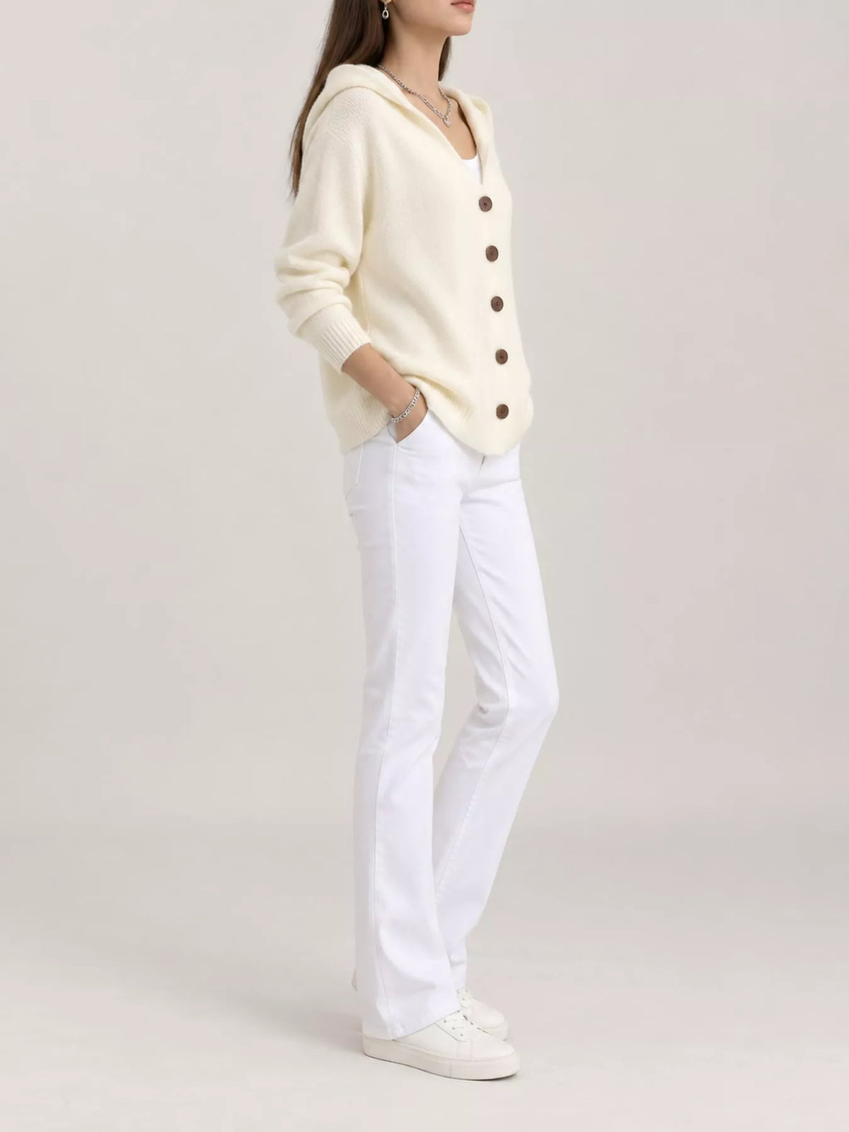 Full Size Hooded Button-Down Knit Cardigan Plus Size