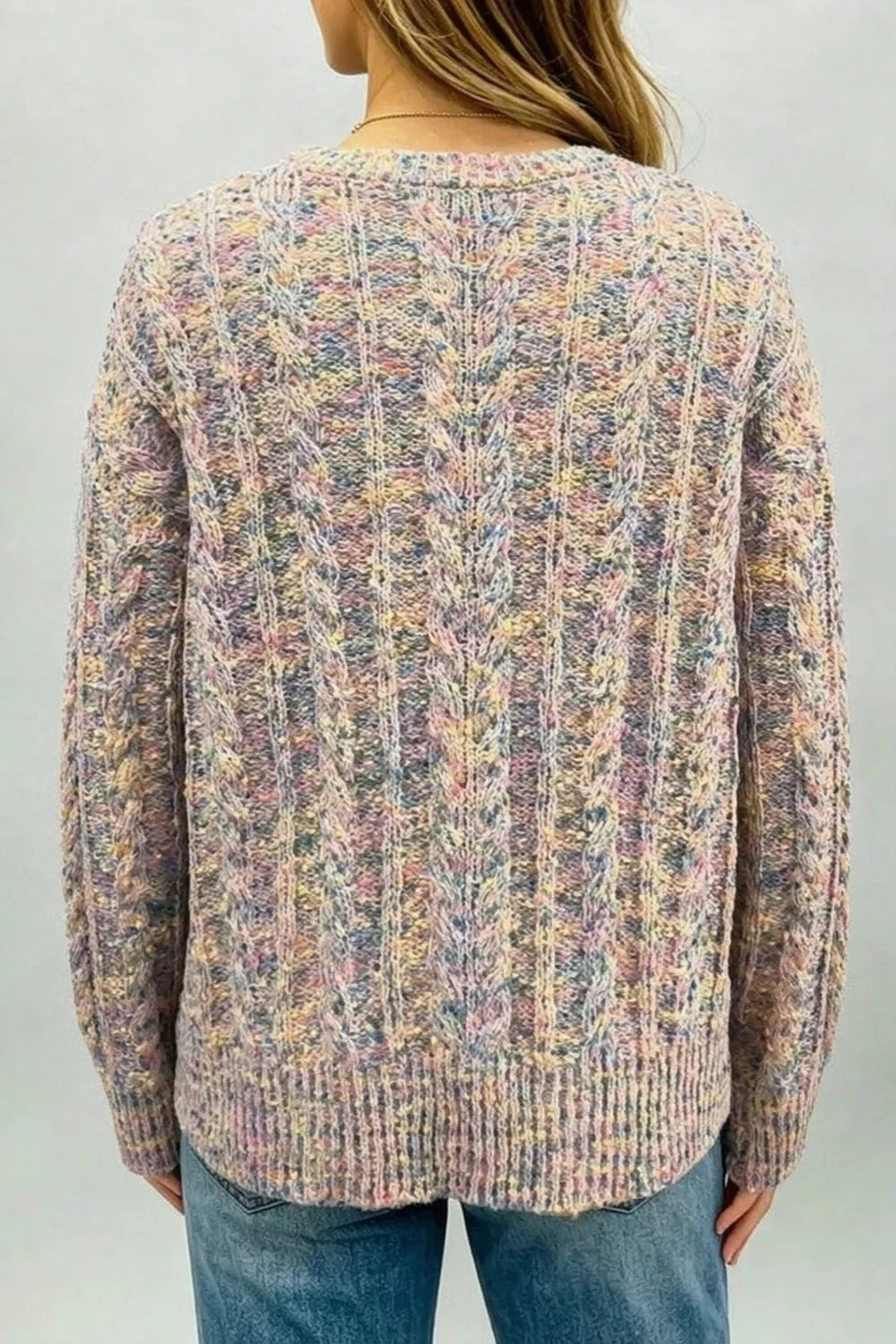 Multicolor Cable Knit Dropped Shoulder Sweater