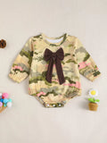 Children's Camouflage Print Long Sleeve One-Piece with Bow