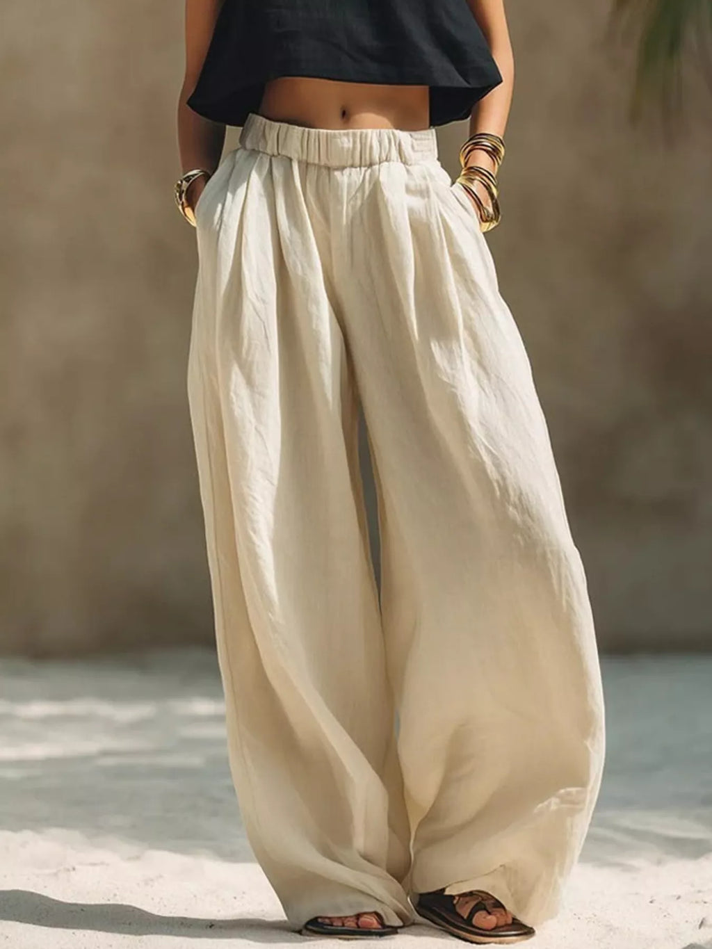 Full Size Elastic Waistband Wide Leg Pants Plus Size