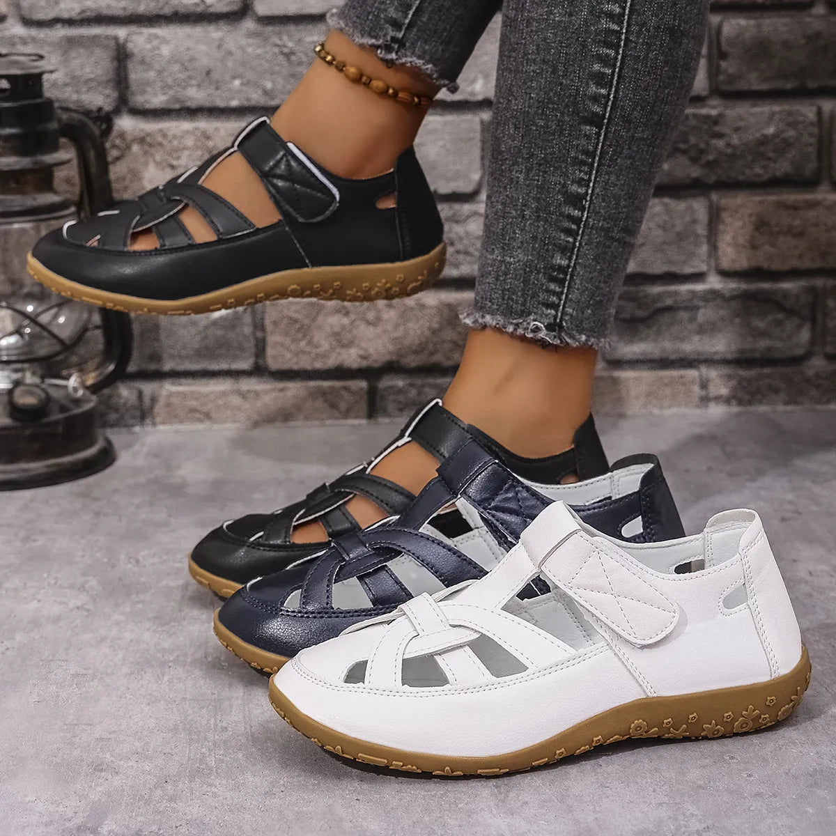 Cutout Sandals with Velcro Straps