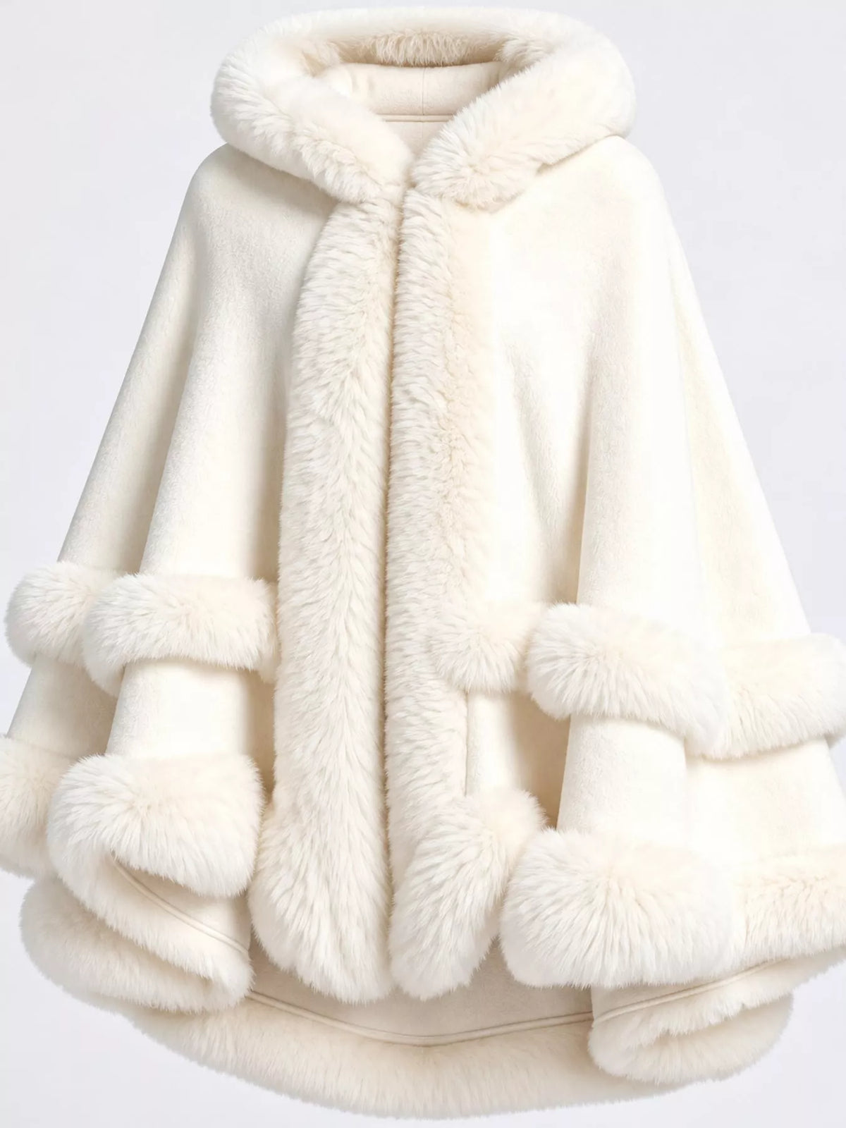 Faux Fur Trimmed Hooded Cape