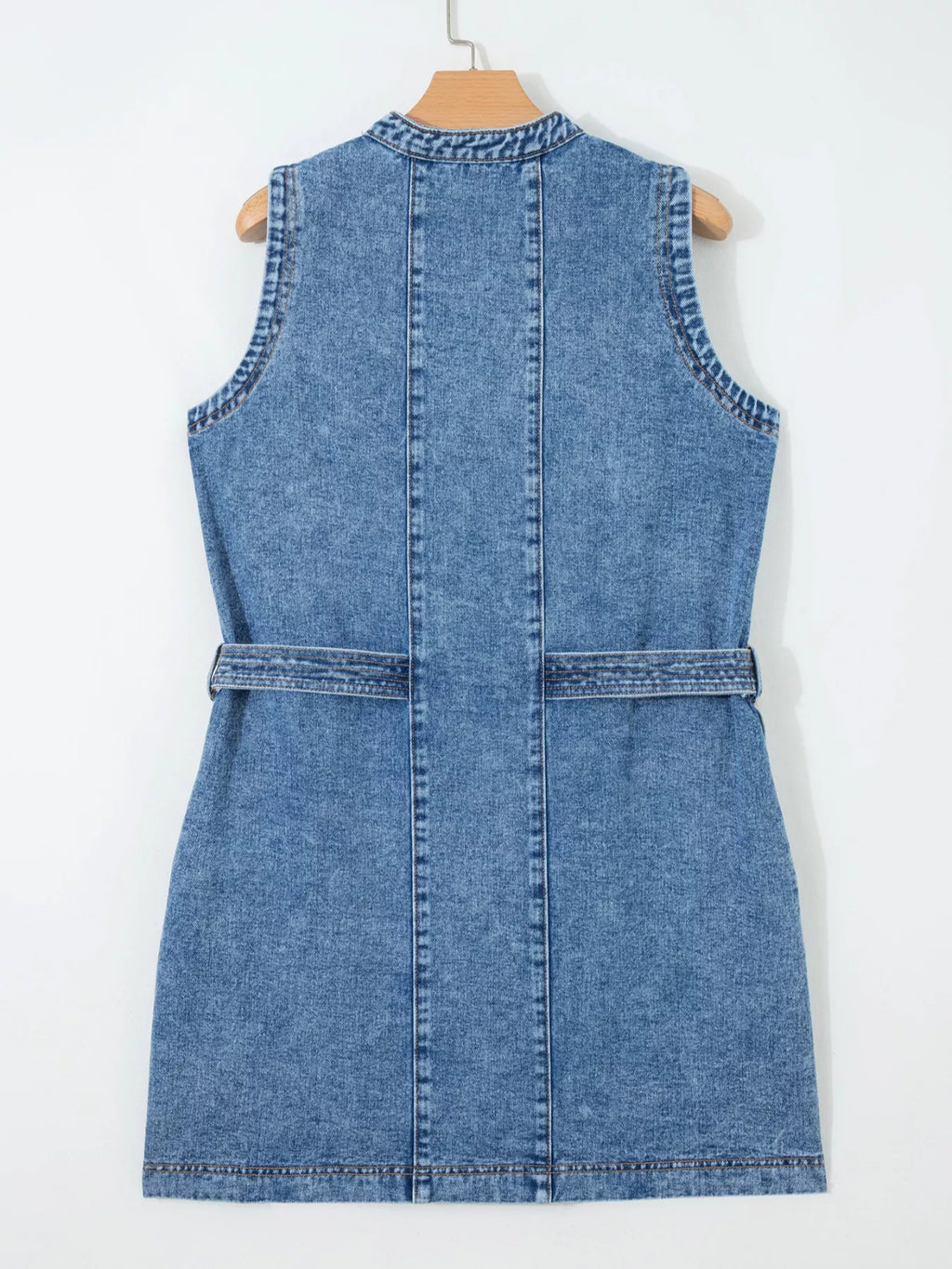 Western Belt Button Down Sleeveless Denim Short Dress