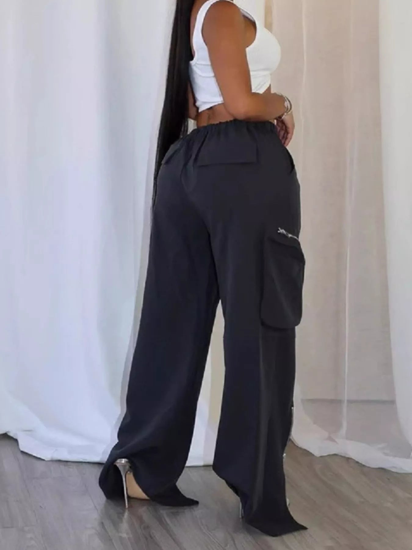 Drawstring Cargo Pants with Zipper Accents