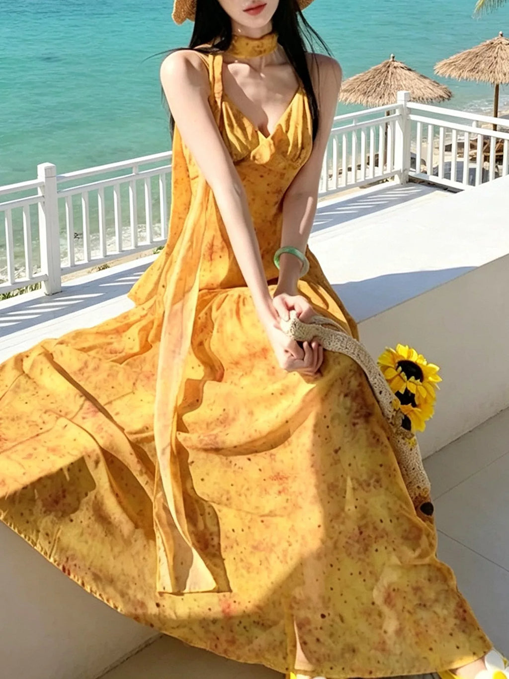 Floral Print V-Neck Cami Dress with Scarf