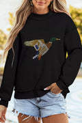 Rhinestone Flying Mallard Mock Neck Tunic Sweatshirt