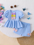 Children's Bow Puff Sleeve Top and Shorts Set