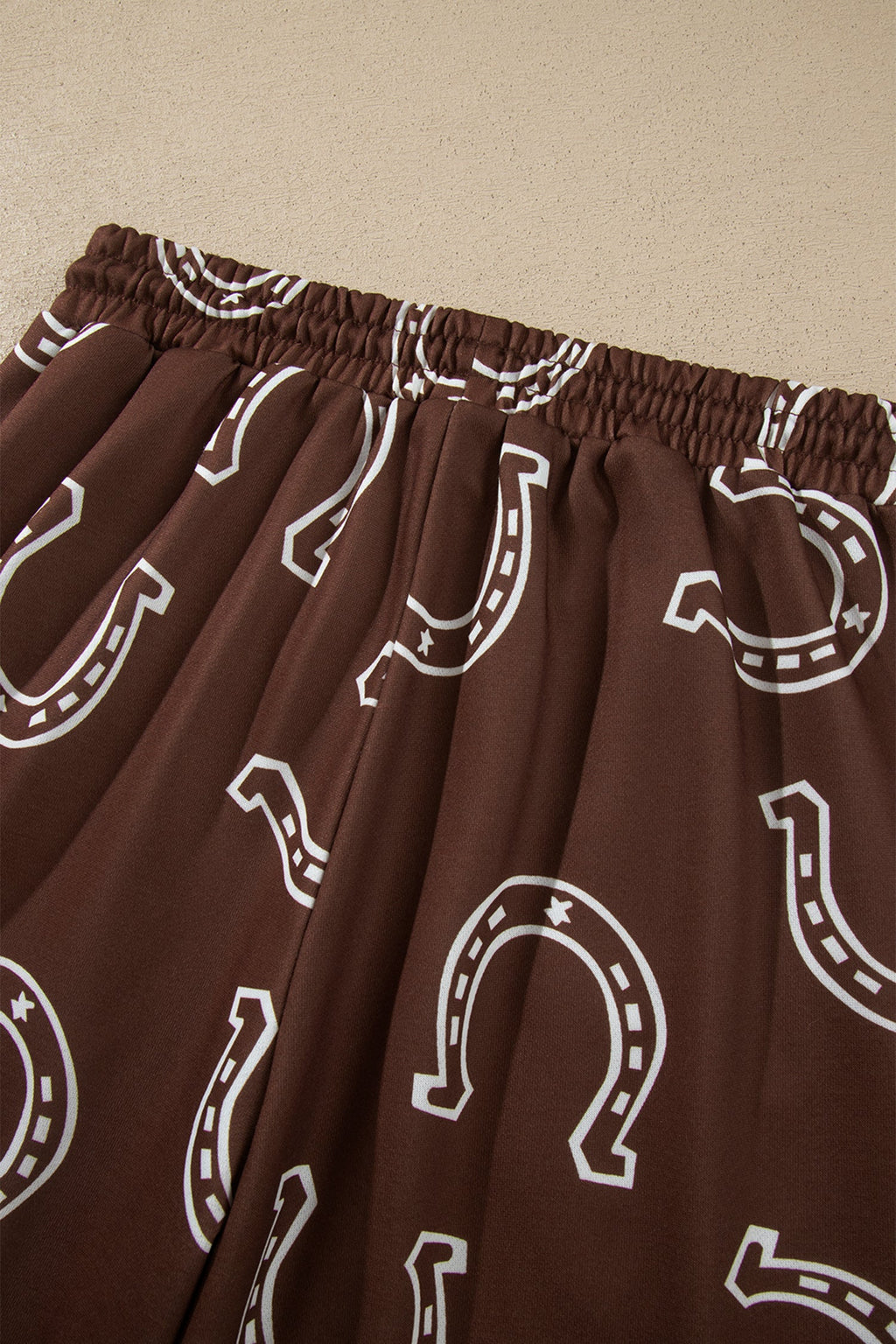 Brown Western Print Elastic Waist Pocket 2pcs Pant Set