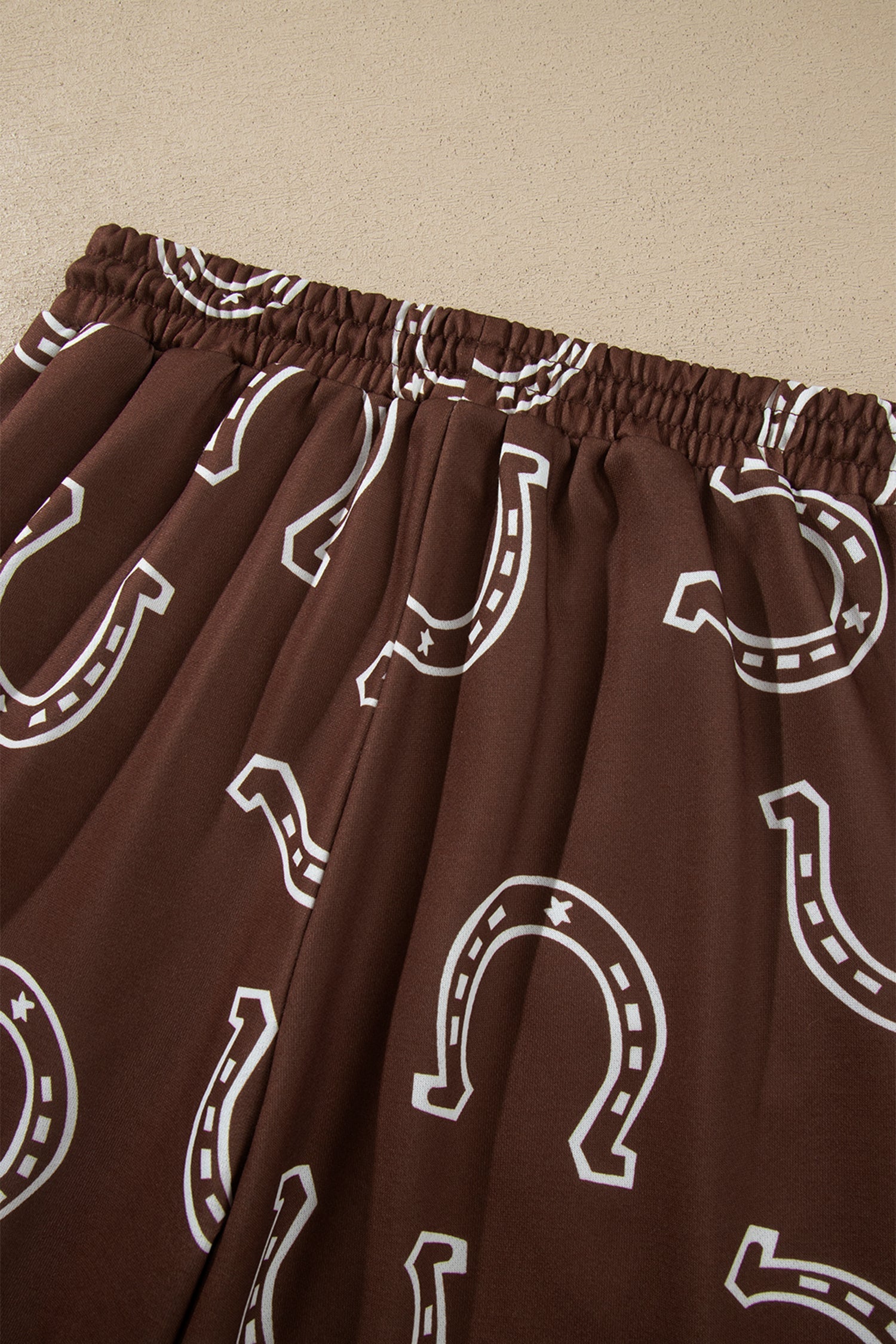 Brown Western Print Elastic Waist Pocket 2pcs Pant Set