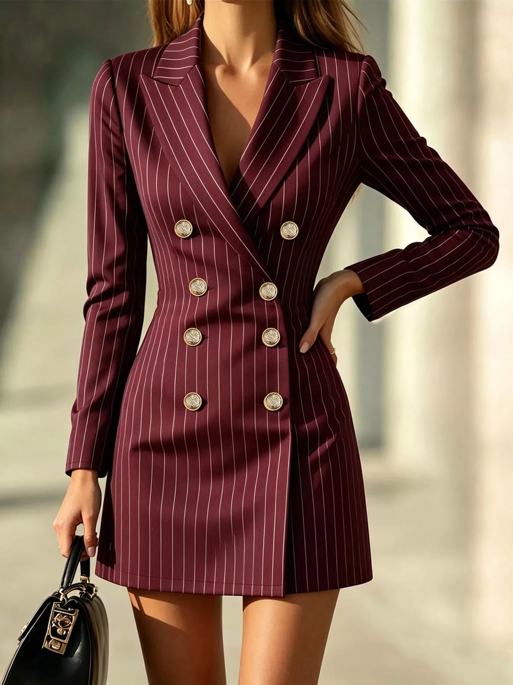 Stripe Double-Breasted Blazer Dress