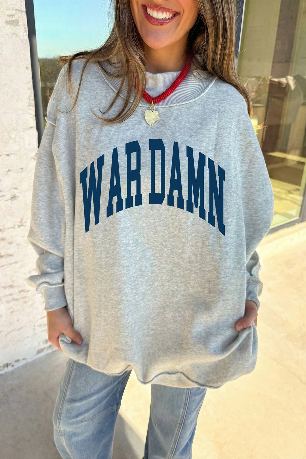 Light Grey WARDAMN/ TIGERS Double Side Printed High Neck Reversible Baggy Sweatshirt