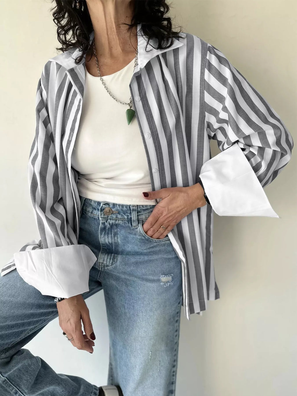 Striped Button-Up Long Sleeve Shirt