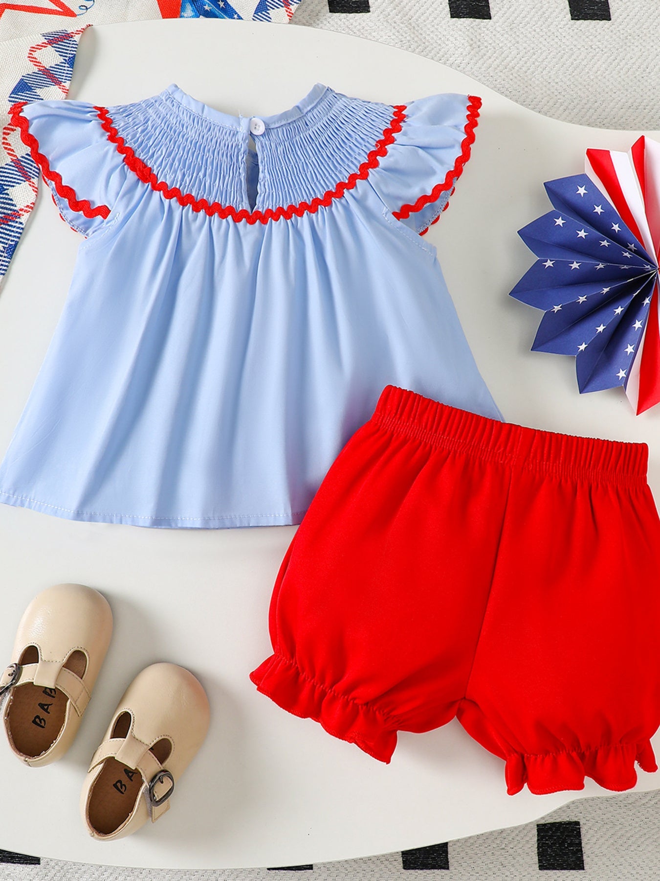 Children's American Flag Smocked Top and Shorts Set