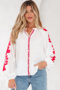 Floral Embroidered Puff Long Sleeve Shirt