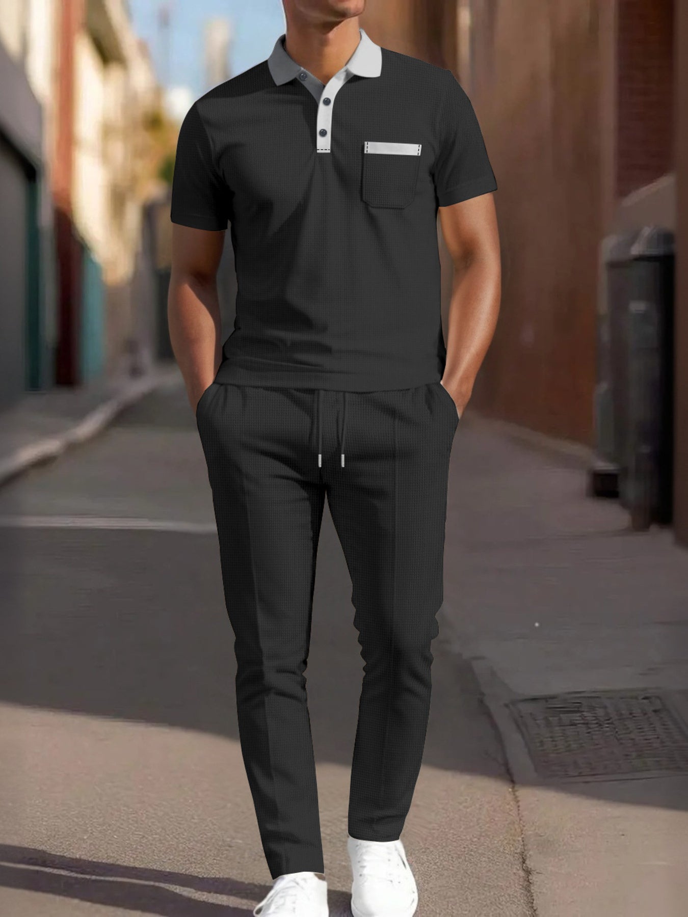 Men's Full Size Short Sleeve Polo and Pants Set Plus Size