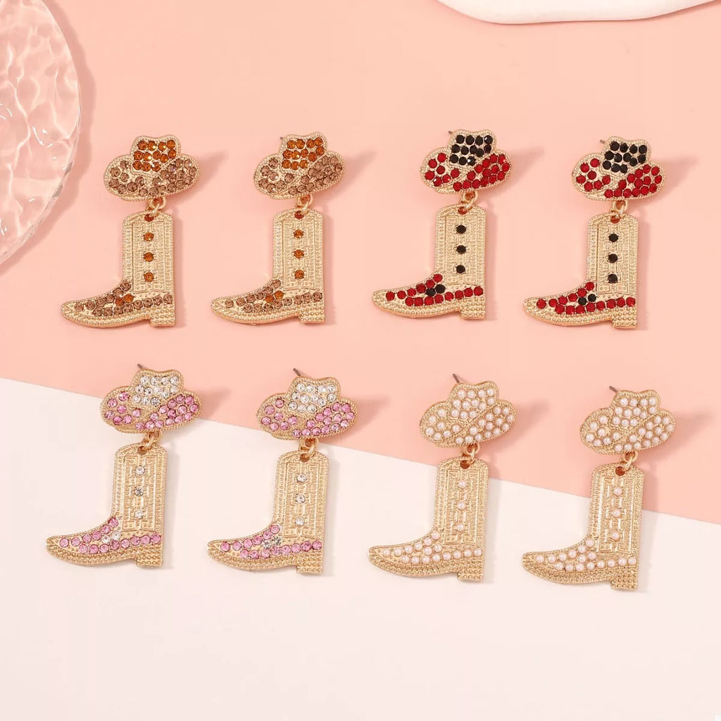 Rhinestone Cowboy Boot Dangle Earrings