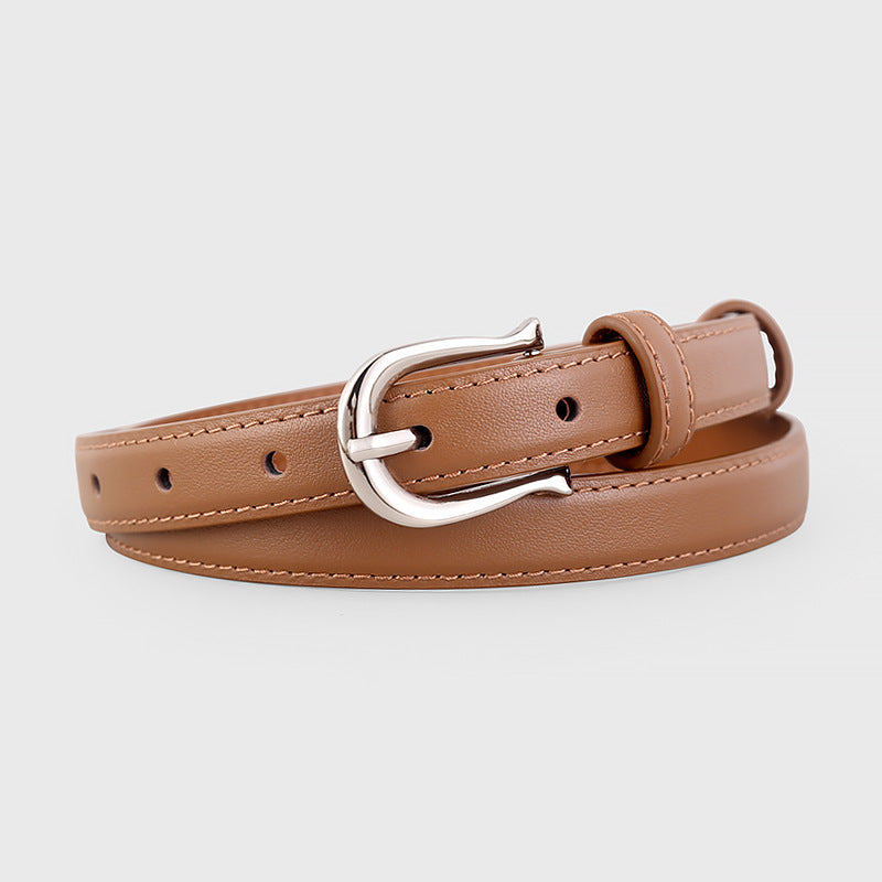 Leather Skinny Belt with Silver Buckle