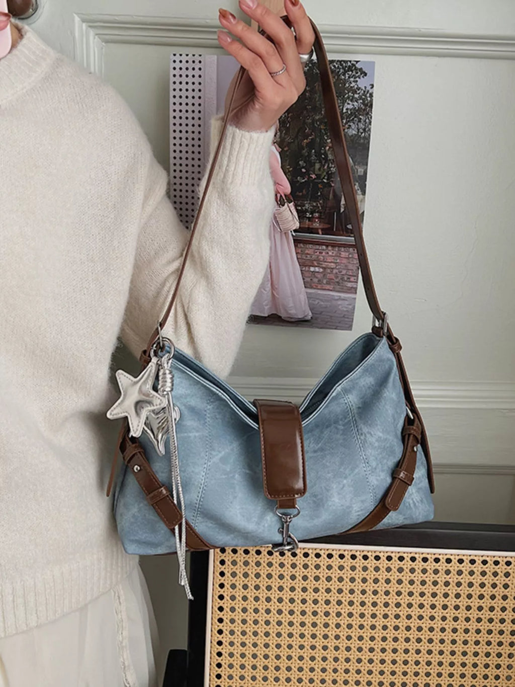 Vintage Wash Crossbody Bag with Leather Accents