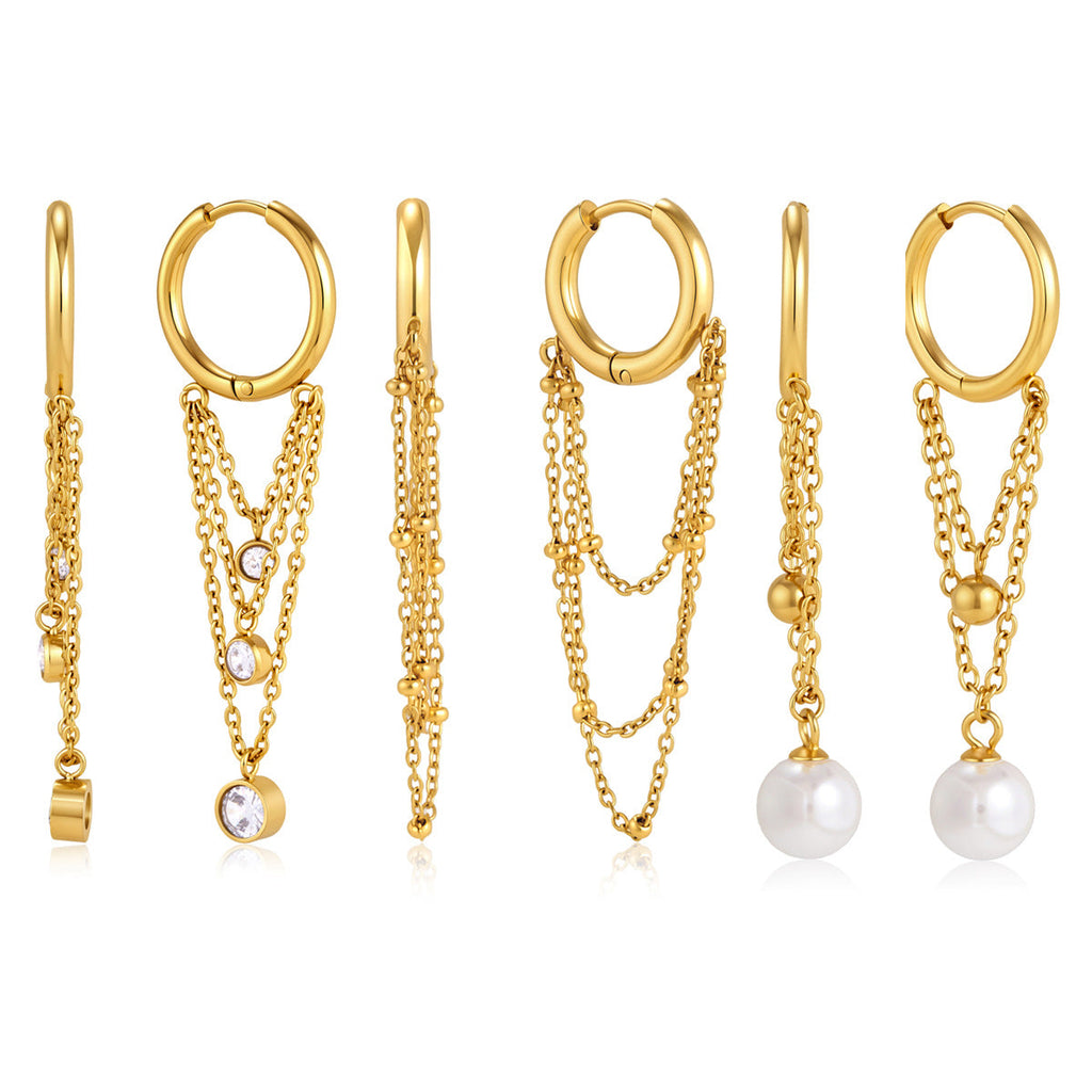 Pearl Chain Hoop Earrings Collection