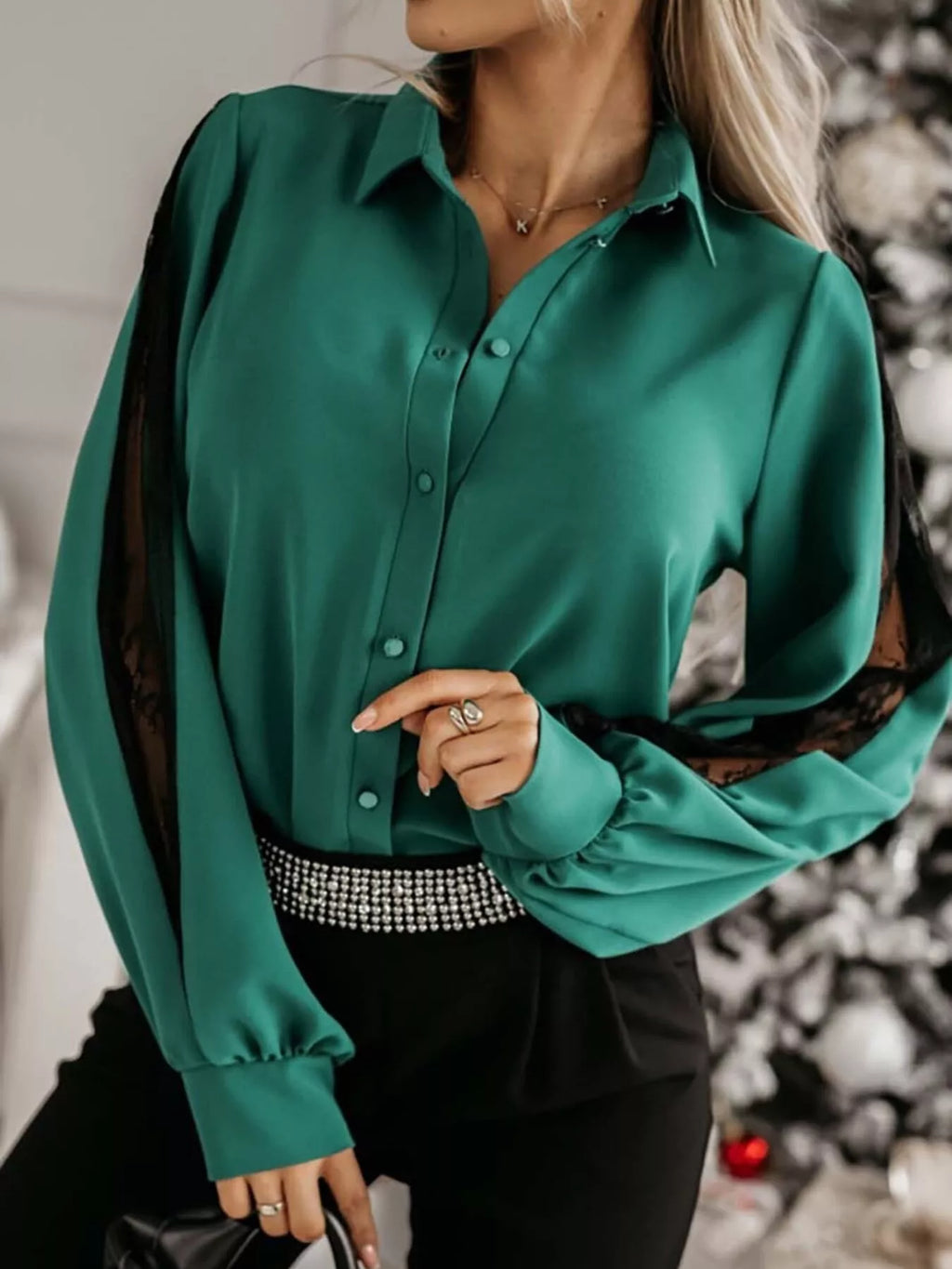 Lace-Sleeve Button Up Shirt
