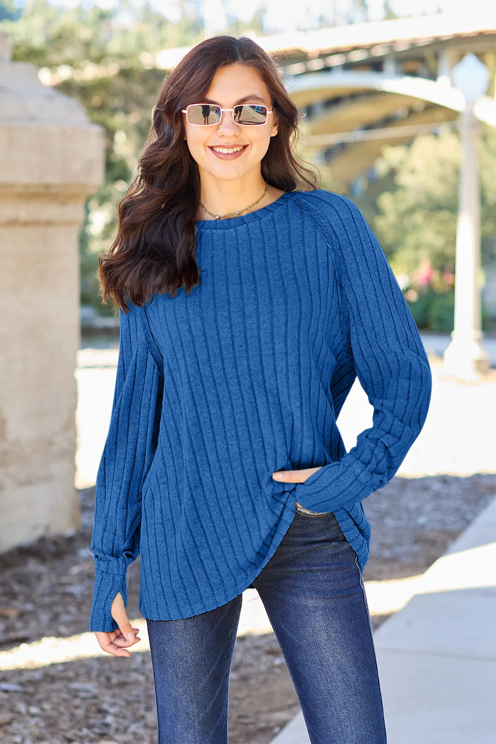 Ribbed Knit Long Sleeve Top