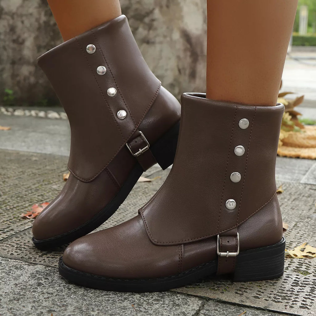 Round Toe Block Heels Boots