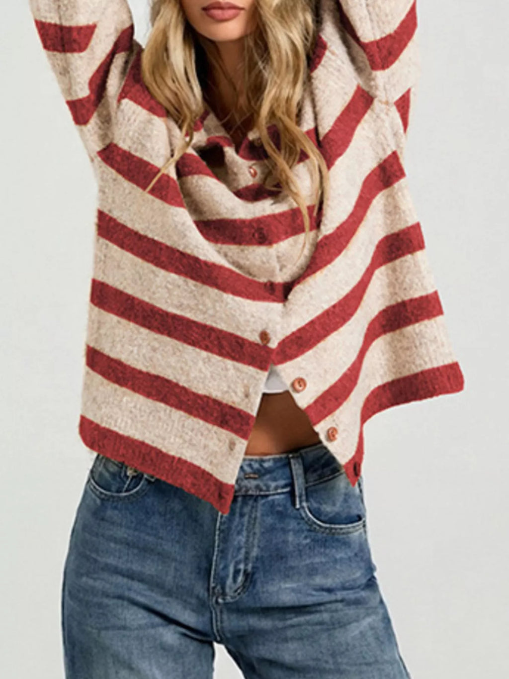 Striped Fuzzy Knit Cardigan