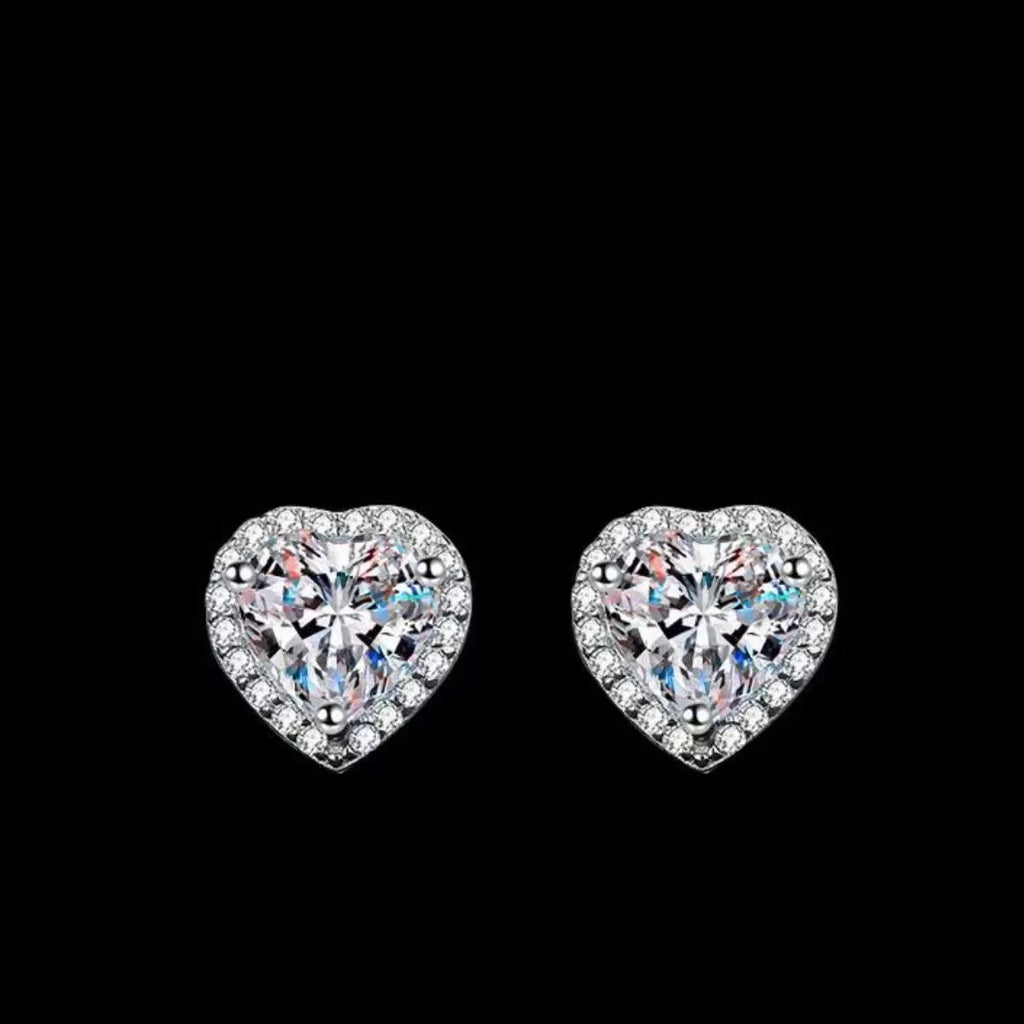 2 Carat 925 Sterling Silver Moissanite Heart Earrings