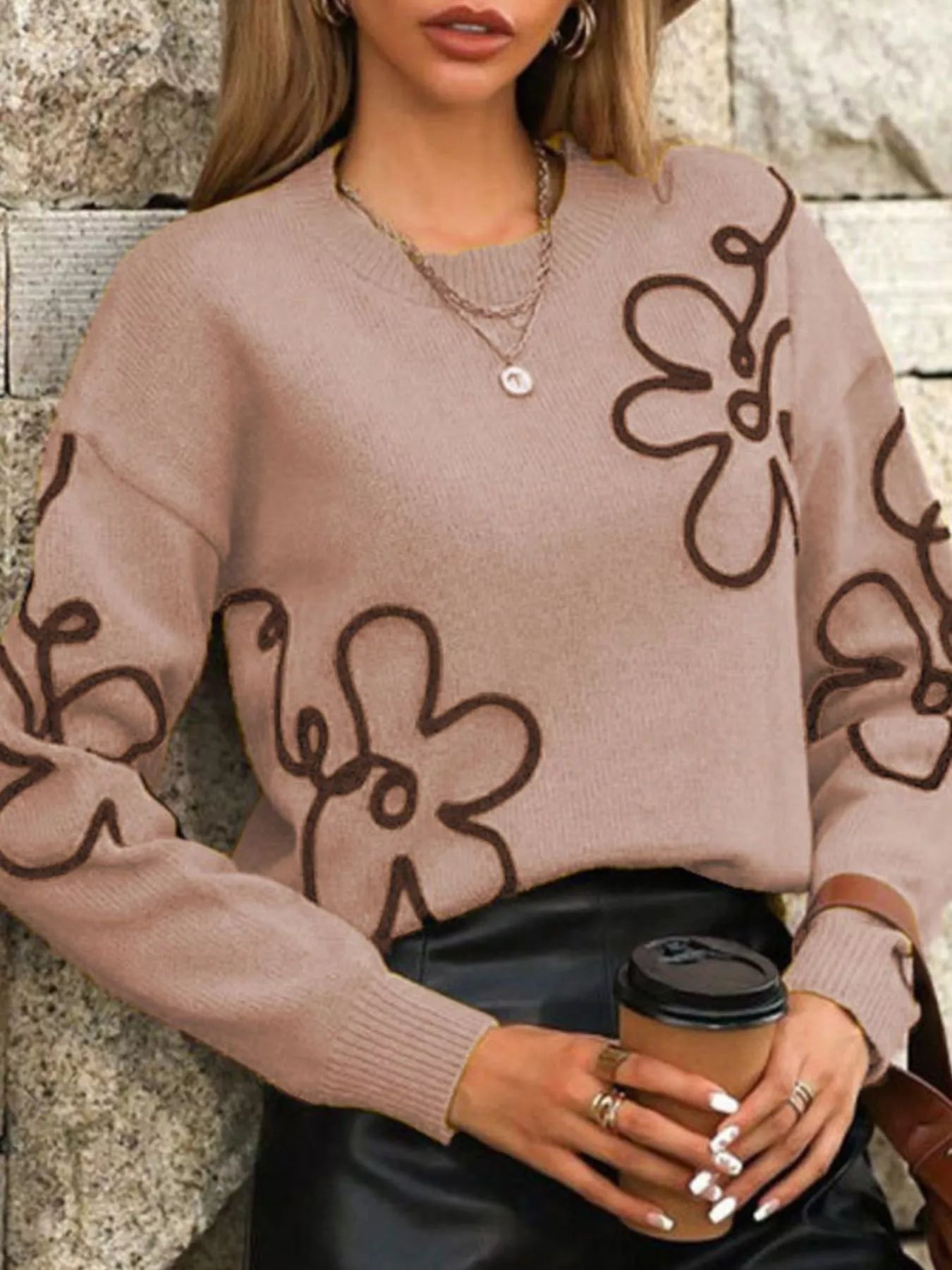 Flower Dropped Shoulder Sweater