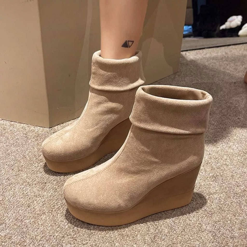 Round Toe Wedge Boots