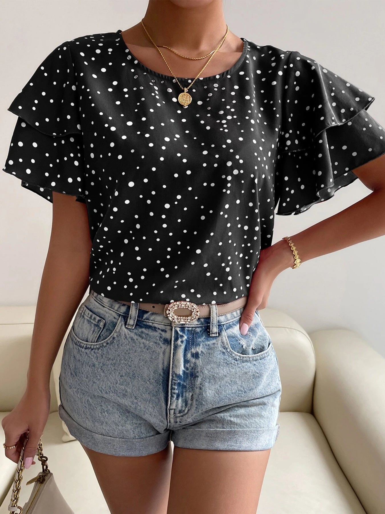 Animal Print Ruffle Sleeve Blouse
