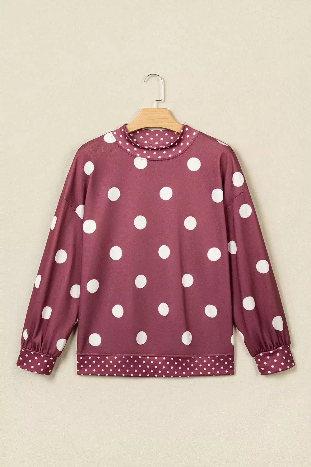 Polka Dot Print Contrast Detail Oversized Tunic Sweatshirt