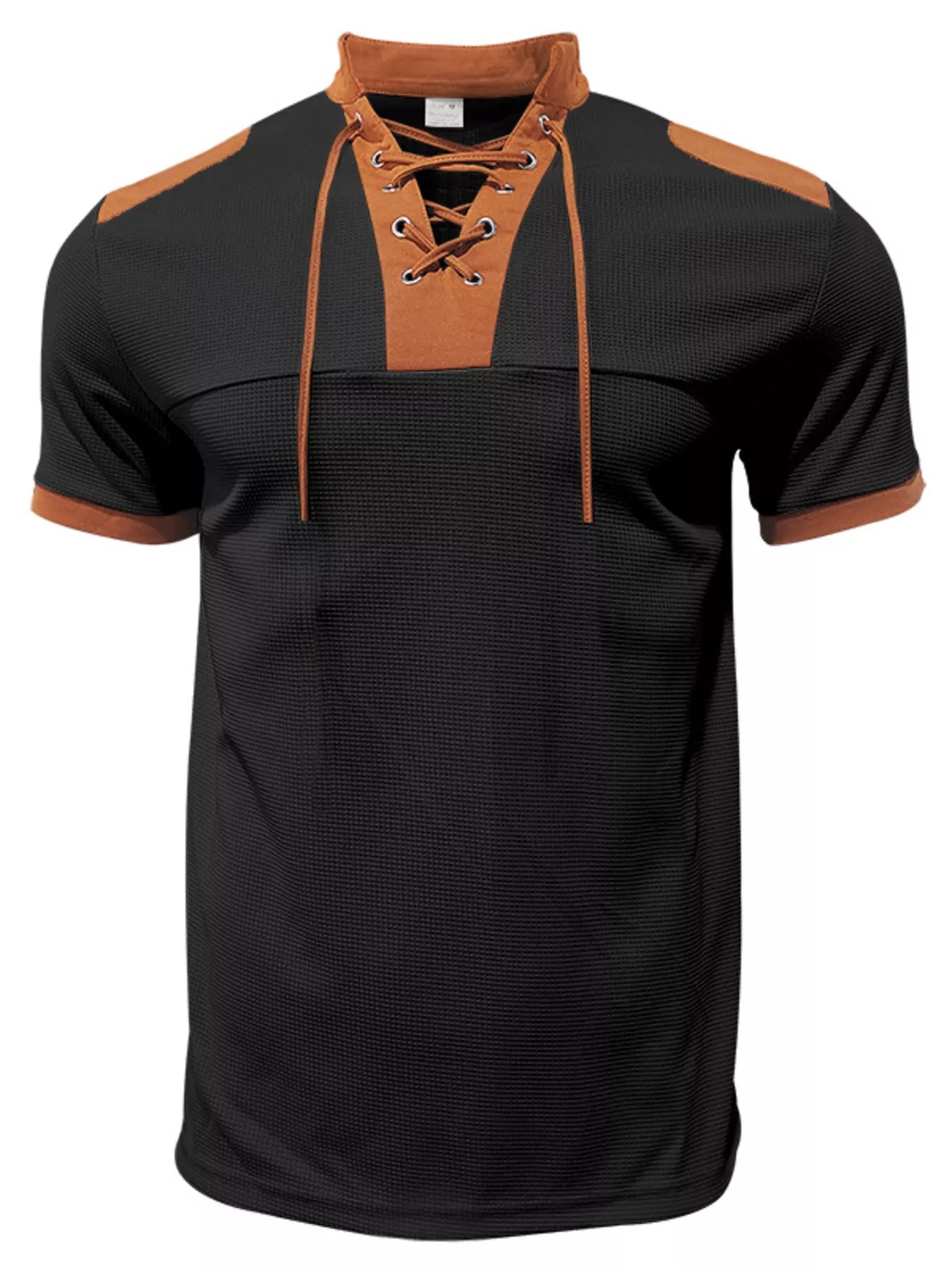 Men's Full Size Lace-Up Neckline Short Sleeve T-Shirt Plus Size