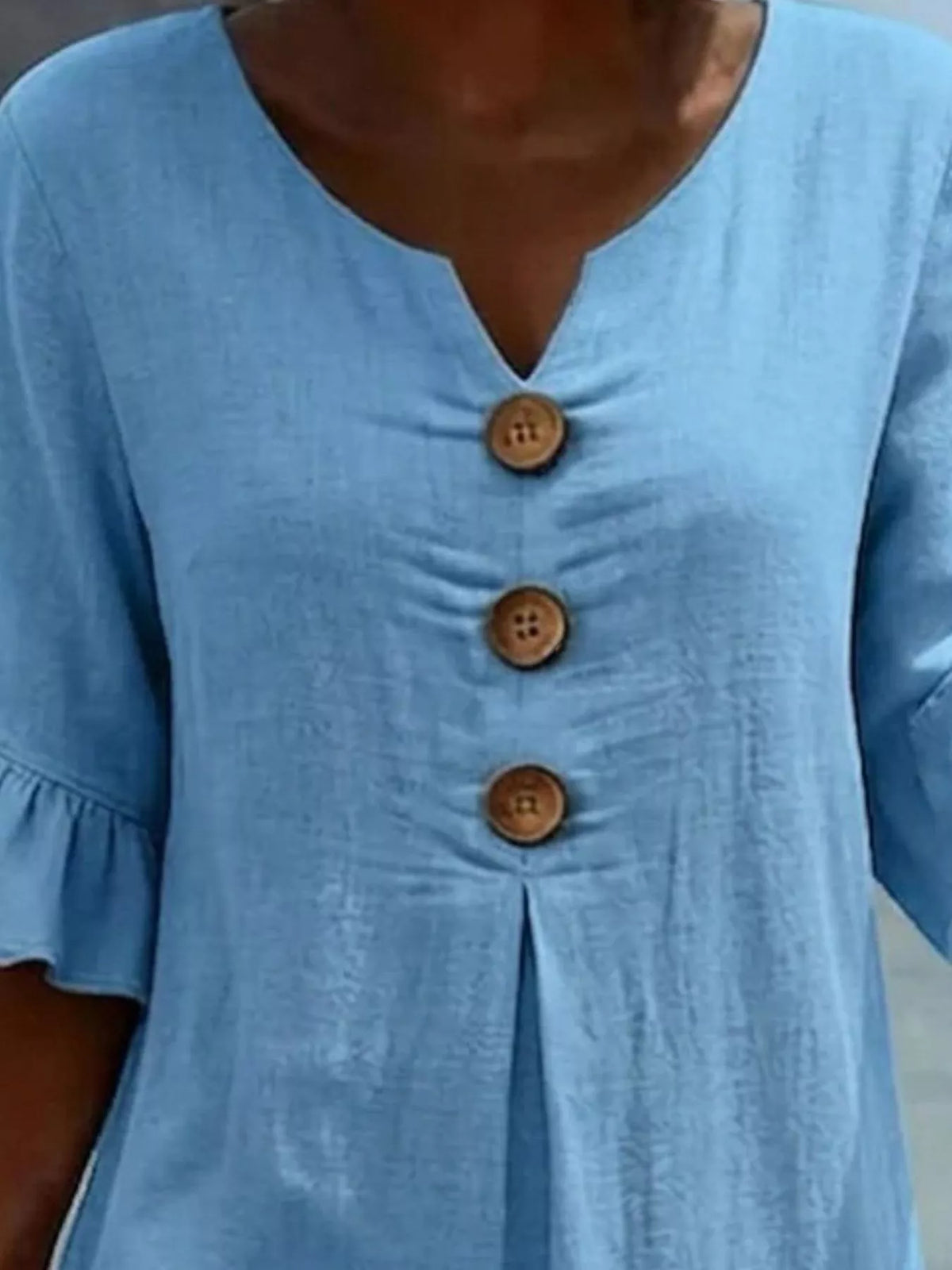 Full Size Decorative Button Ruffle Half Sleeve Dress Plus Size