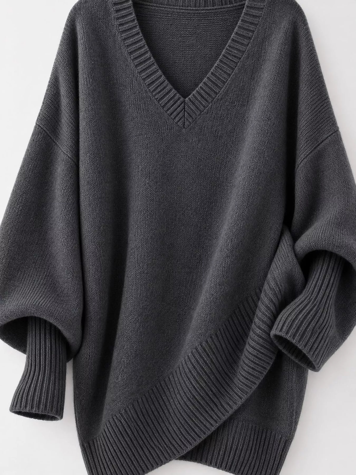 Full Size V-Neck Oversized Batwing Sleeve Sweater Plus Size