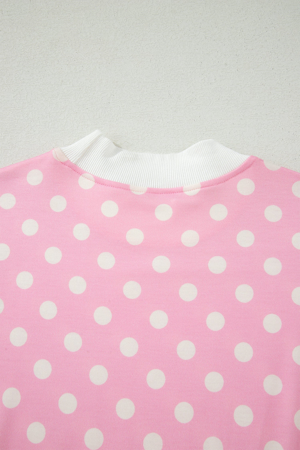 Pink Polka Dot Print Color Block Trim Mock Neck Short Set