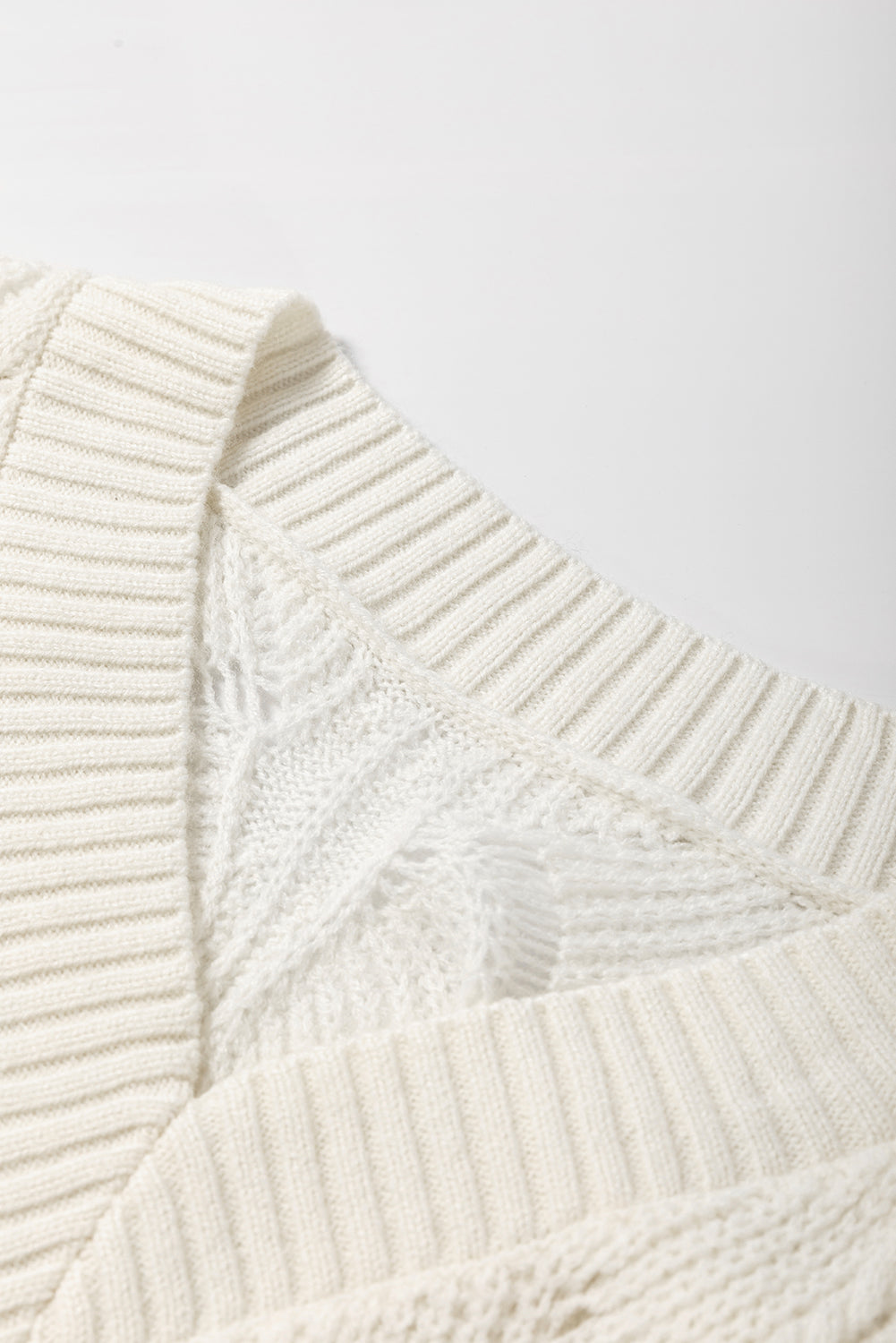 Hollow-Out Knit V-Neck Drop Shoulder Sweater