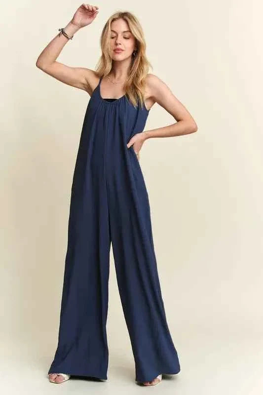 Casual Wide Leg Cami Jumpsuit with Pockets