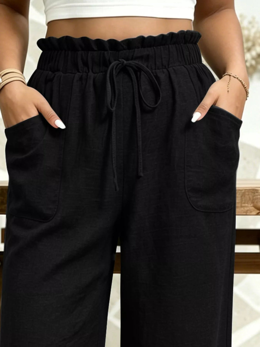 High-Waisted Drawstring Capris